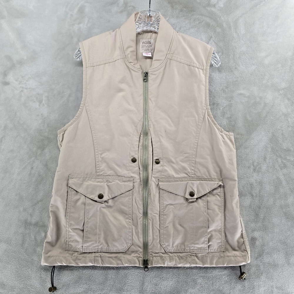 Vintage Filson Utility Vest Large Tan Full Zip Multi Pocket Gorpcore Made in USA